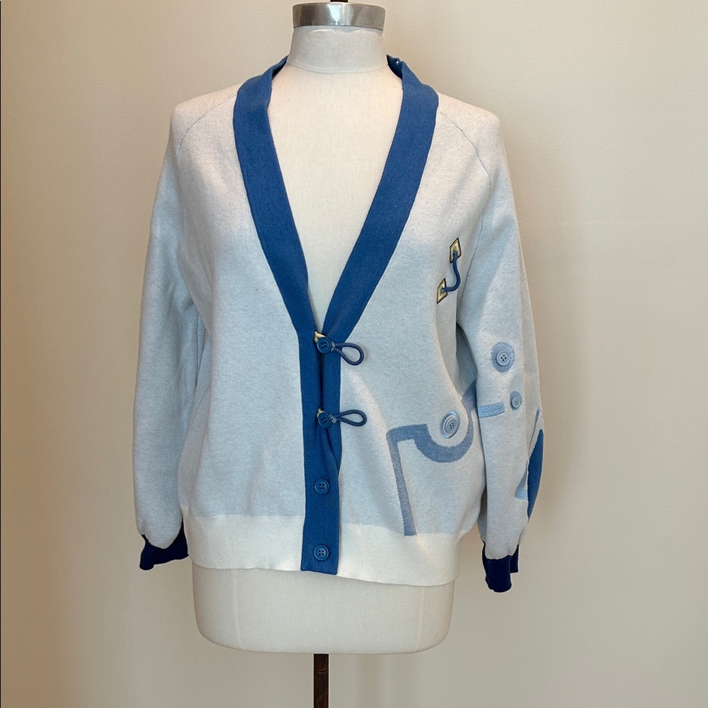 Vintage Blue and White Women's Cardigan